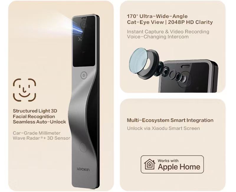 Lockin V5 Max | Palm-Vein Recognition , 3D Face ID , 2K Camera with Built-in Doorbell , 3-Day Free Cloud Storage