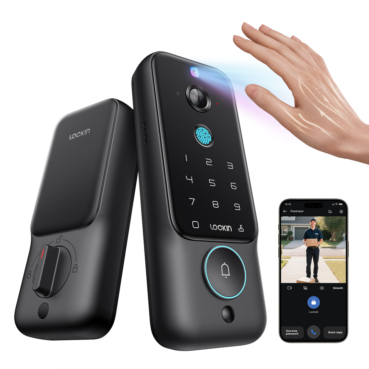 Veno Plus | Palm-Vein Recognition ,  Fingerprint , 2K Camera with Built-in Doorbell , 8GB Local Video Storage